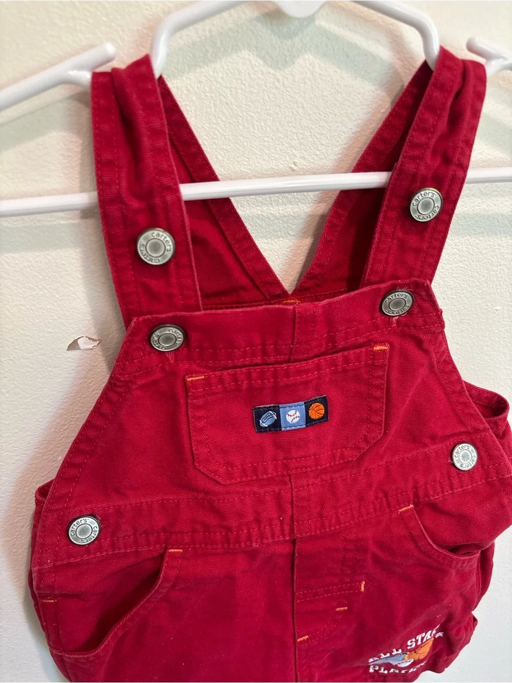 Y2K Carters 3 month baby boy All Star Player Red Baby Overalls red
